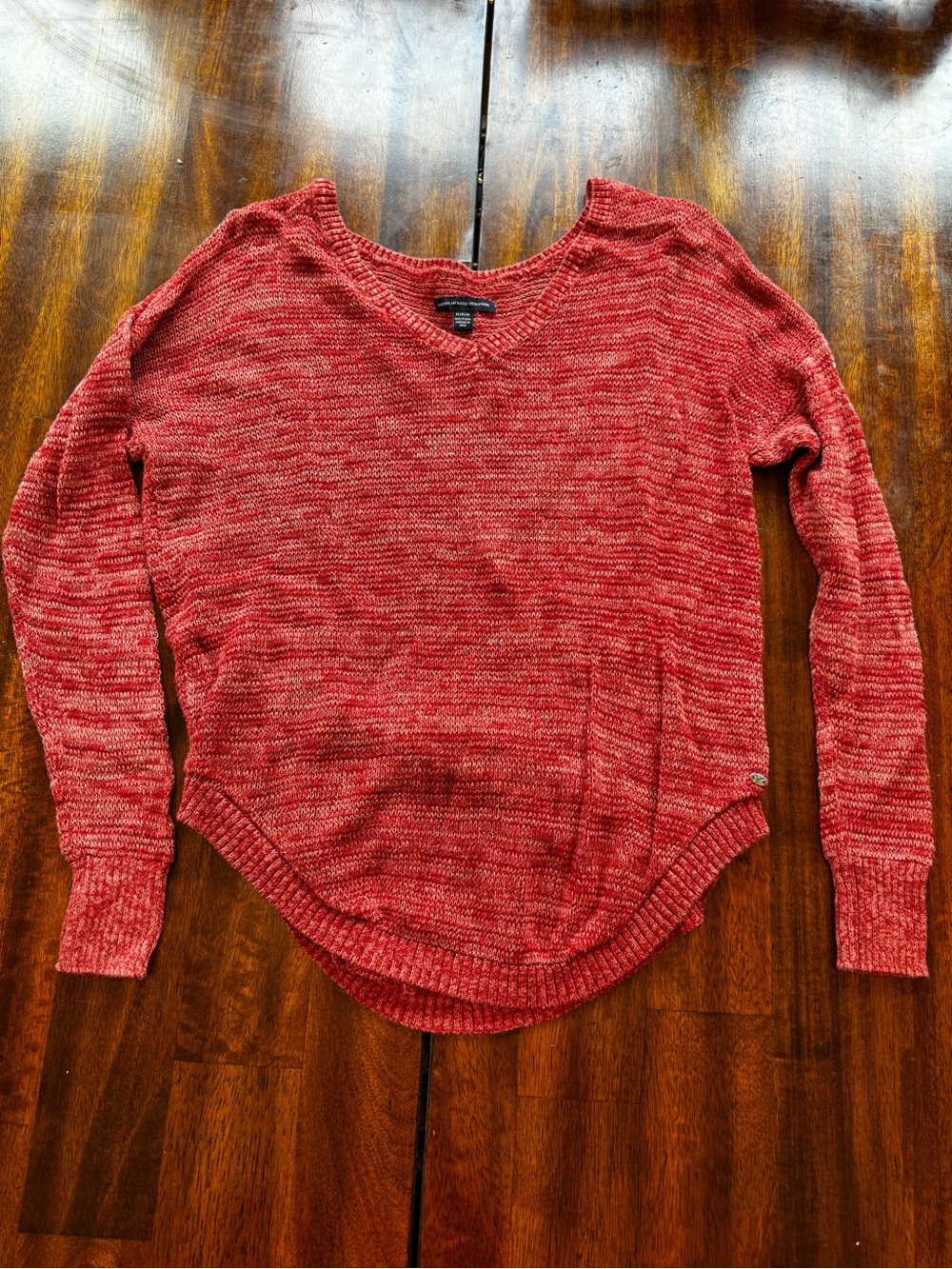 American Eagle Outfitters Cozy Marled Red V-Neck Sweater - Vintage Soft Style